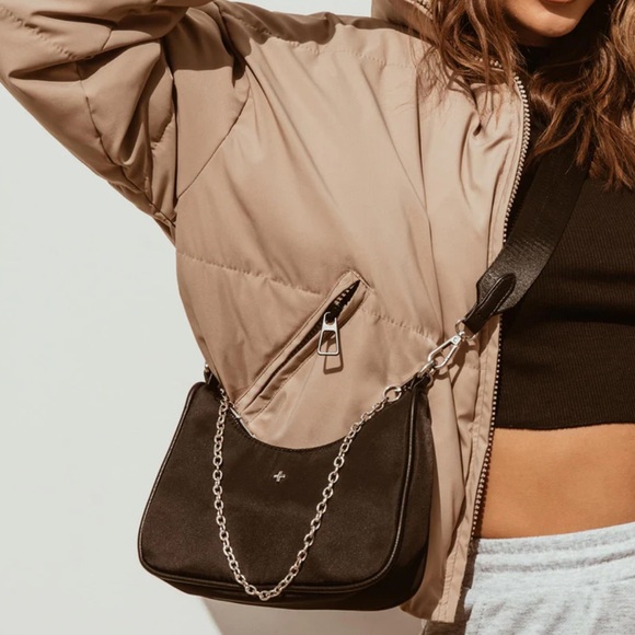 PETA + Jain Black Nylon Paloma Removable Silver Chain & Crossbody Strap Bag NWT - Picture 3 of 16